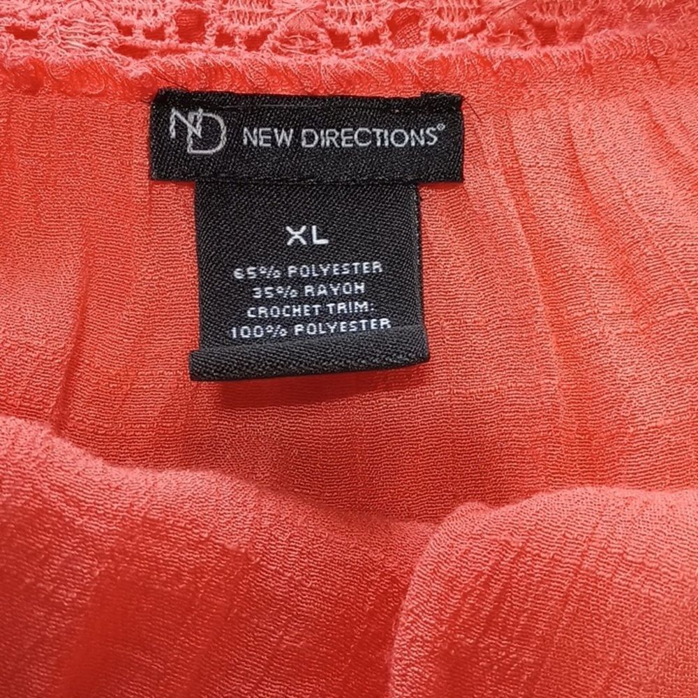 NEW DIRECTIONS 3/4 Sleeve Crochet Detail Semi Sheer Blouse Size XL - Picture 5 of 8